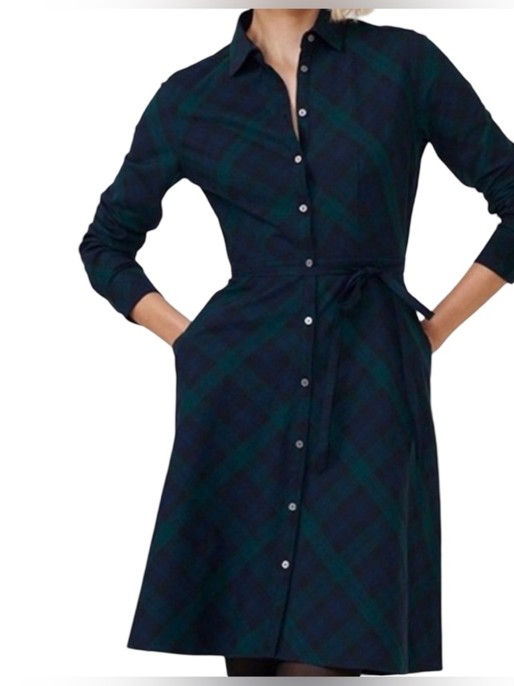 Untuckit Green & Navy Plaid Long-Sleeve Shirt Dress Size 8 P2p 19”